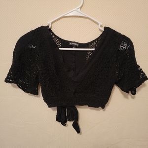 Express Knit Black Crop Top/Swim Cover Top